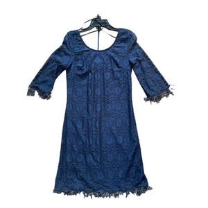 B Darlin Women’s Size 6 Navy Lace Overlay 3/4 length Sleeve Knee Length Dress